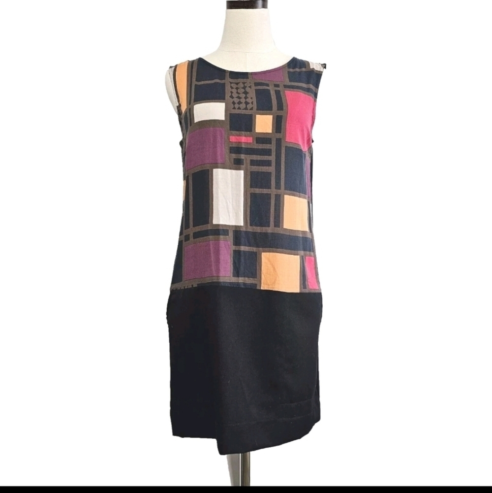 Promod Black W/ Colorblock Front Sleeveless Pullon Medium Shift Dress , France